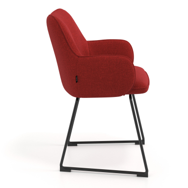 visitor chair red sled base frame fabric upholstered armrests 3