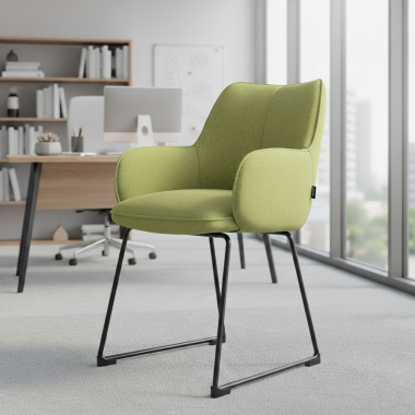 visitor chair green sled base frame fabric upholstered armrests 2