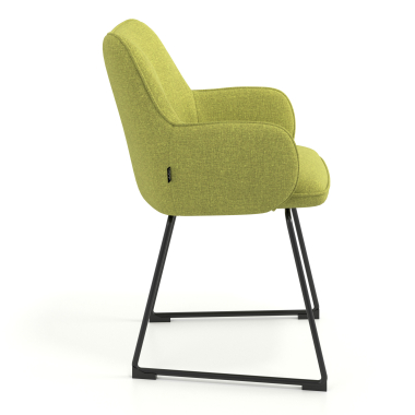 visitor chair green sled base frame fabric upholstered armrests 3