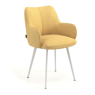 visitor chair yellow 4 legs fabric upholstered armrests 1