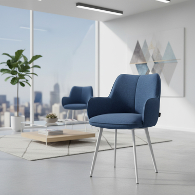 visitor chair blue 4 legs fabric upholstered armrests 2