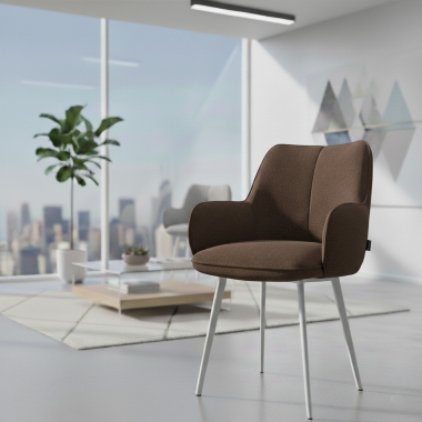 visitor chair brown 4 legs fabric upholstered armrests 2