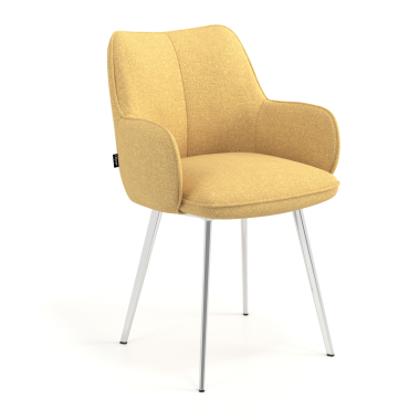 visitor chair yellow 4 legs fabric upholstered armrests 1