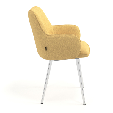 visitor chair yellow 4 legs fabric upholstered armrests 3