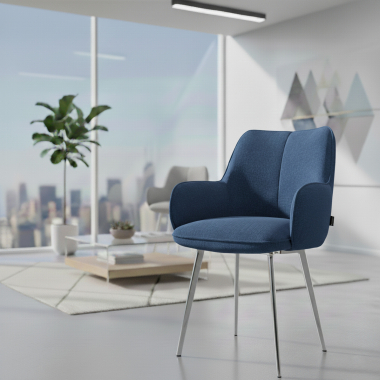 visitor chair blue 4 legs fabric upholstered armrests 2