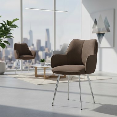 visitor chair brown 4 legs fabric upholstered armrests 2