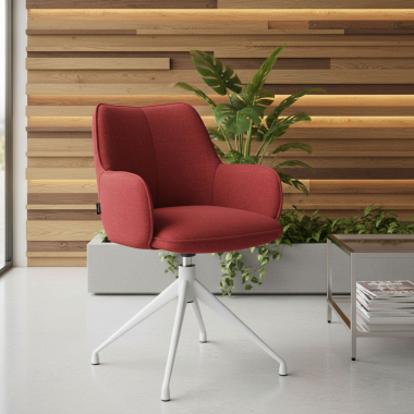 meeting room chair red swivel fabric upholstered armrests 2