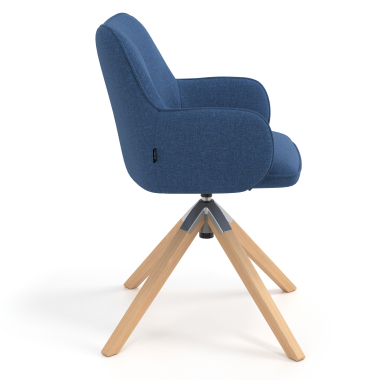 meeting room chair blue wooden swivel fabric upholstered armrests 3