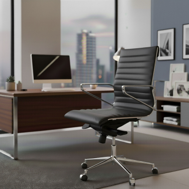 executive chair black low back natural leather natural skin fixed armrests 2