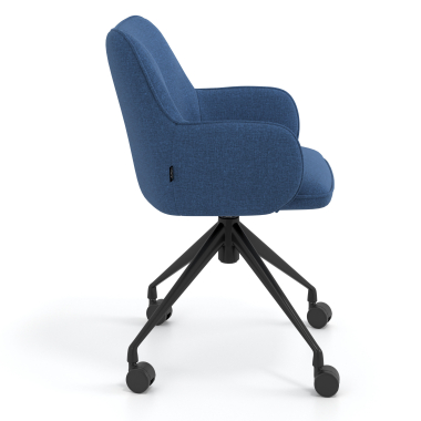 meeting room chair black blue swivel with casters fabric upholstered armrests 3