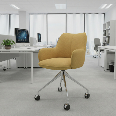 meeting room chair yellow swivel with casters fabric upholstered armrests 2