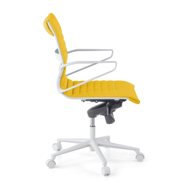 executive chair white yellow low back white frame synthetic leather fixed armrests 4