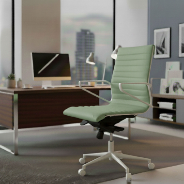 executive chair white green low back white frame synthetic leather fixed armrests 2