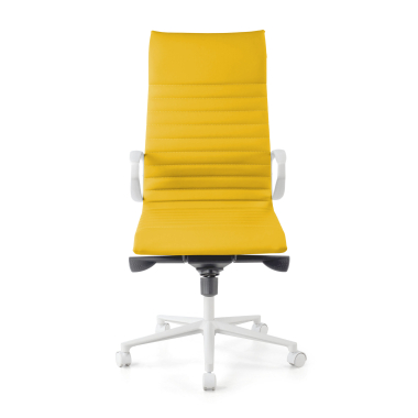 executive chair white yellow high back white frame synthetic leather fixed armrests 3