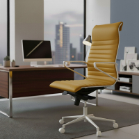 Office chair Design Cagliari, white structure, high back, faux leather