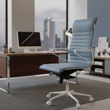 executive chair white blue high back white frame synthetic leather fixed armrests 2