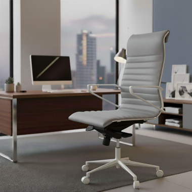 executive chair white grey high back white frame synthetic leather fixed armrests 2