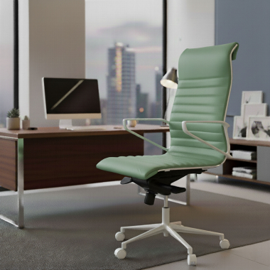 executive chair white green high back white frame synthetic leather fixed armrests 2