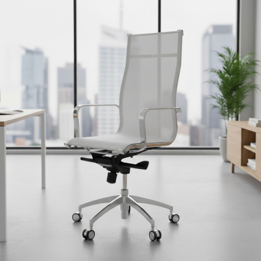 office chair white chromed frame net mesh fixed armrests 2