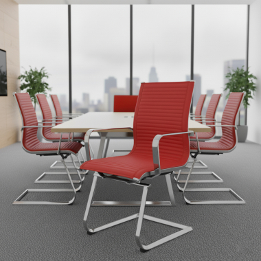 visitor chair red chromed frame faux leather synthetic leather fixed armrests 2