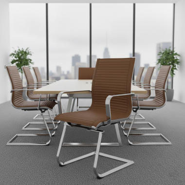 visitor chair brown coffee chromed frame faux leather synthetic leather fixed armrests 2
