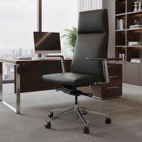 Executive office chair Manheim, high backrest, genuine leather, aluminium