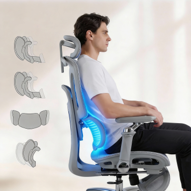ergonomic chair gray sense ultra mesh 4d adjustable armrests lumbar support headrest extendable footrest 4