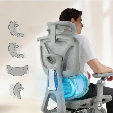 ergonomic chair gray sense ultra mesh 4d adjustable armrests lumbar support headrest extendable footrest 3