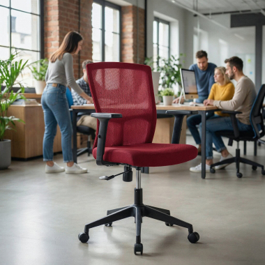 swivel chair red pivot mesh 1d adjustable armrests 2