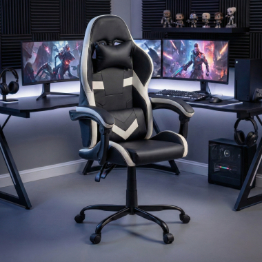 gaming chair white black mist synthetic leather flip up armrests headrest cushion headrest 2
