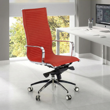 office chair red chromed frame faux leather synthetic leather fixed armrests 2