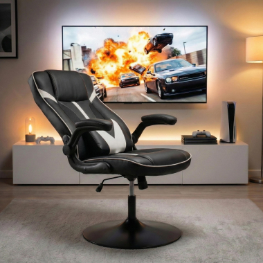 gaming chair white synthetic leather flip up armrests 2