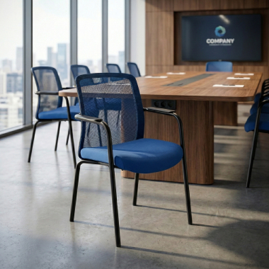 visitor chair blue siena mesh fixed armrests 2
