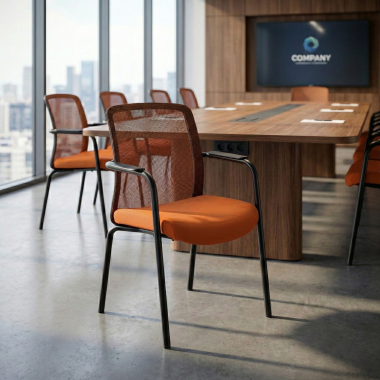 visitor chair orange siena mesh fixed armrests 2