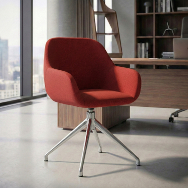 meeting room chair red swivel fabric upholstered armrests 2