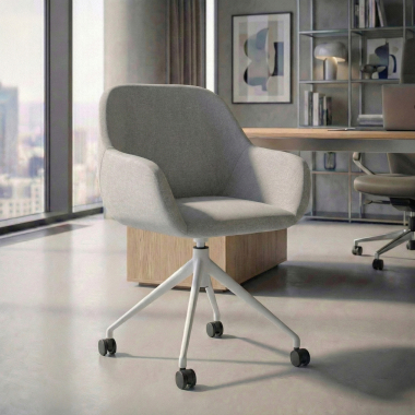 meeting room chair white light gray swivel with casters fabric upholstered armrests 2