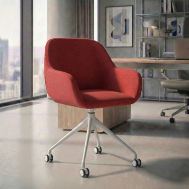 meeting room chair red swivel with casters fabric upholstered armrests 2