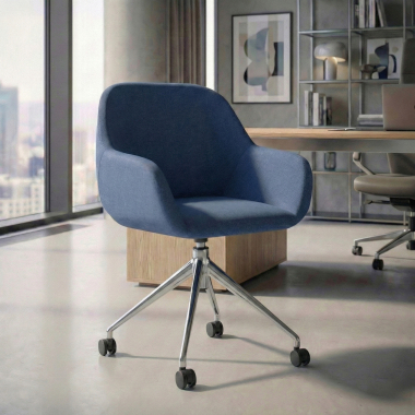 meeting room chair blue swivel with casters fabric upholstered armrests 2