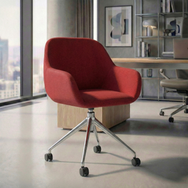meeting room chair red swivel with casters fabric upholstered armrests 2