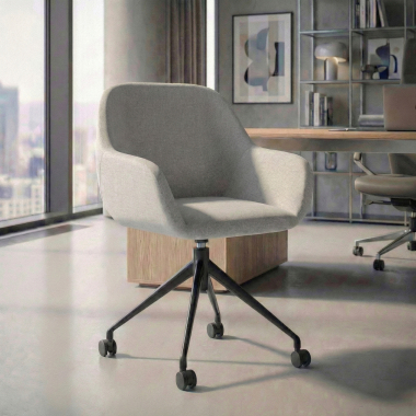 meeting room chair light gray swivel with casters fabric upholstered armrests 2