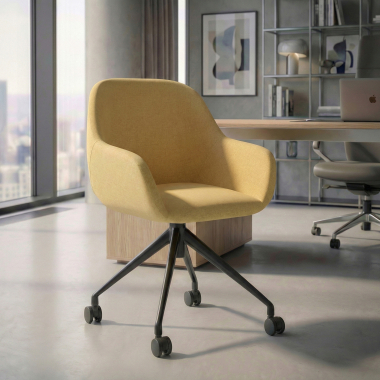meeting room chair black yellow swivel with casters fabric upholstered armrests 2
