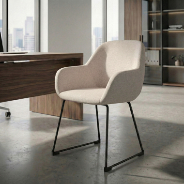 visitor chair beige sled base frame fabric upholstered armrests 2