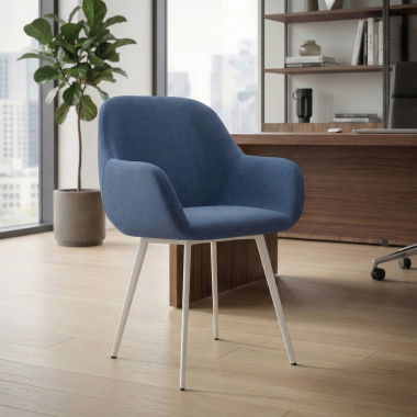 visitor chair blue 4 legs fabric upholstered armrests 2