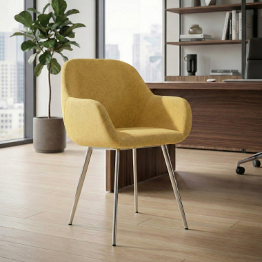visitor chair yellow 4 legs fabric upholstered armrests 2