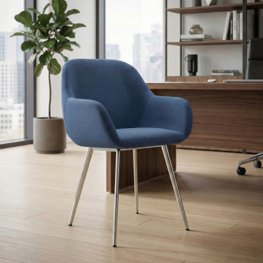 visitor chair blue 4 legs fabric upholstered armrests 2