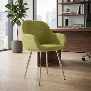 visitor chair green 4 legs fabric upholstered armrests 2
