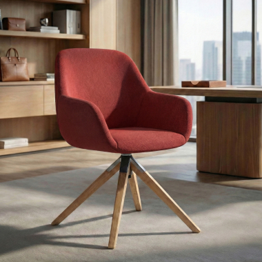 meeting room chair red wooden swivel fabric upholstered armrests 2