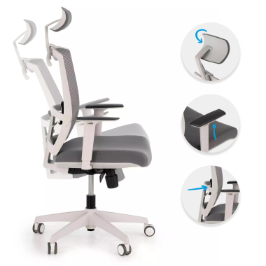 ergonomic chair white grey white frame headrest mesh 1d adjustable armrests lumbar support headrest 3