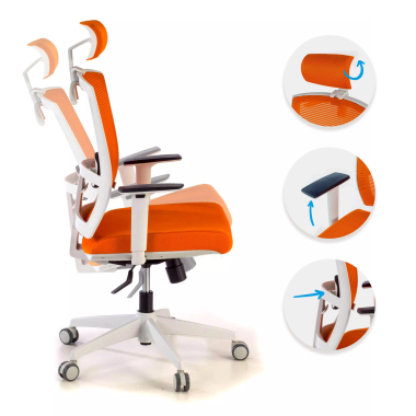 ergonomic chair white orange white frame headrest mesh 1d adjustable armrests lumbar support headrest 3