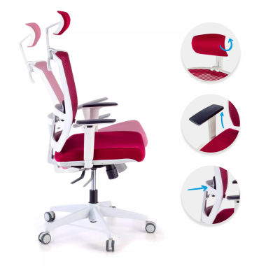 ergonomic chair white red white frame headrest mesh 1d adjustable armrests lumbar support headrest 3